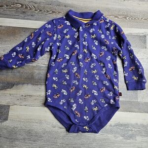Gymboree Vintage Long Sleeve Onesie Firetrucks Blue 18-24 Months